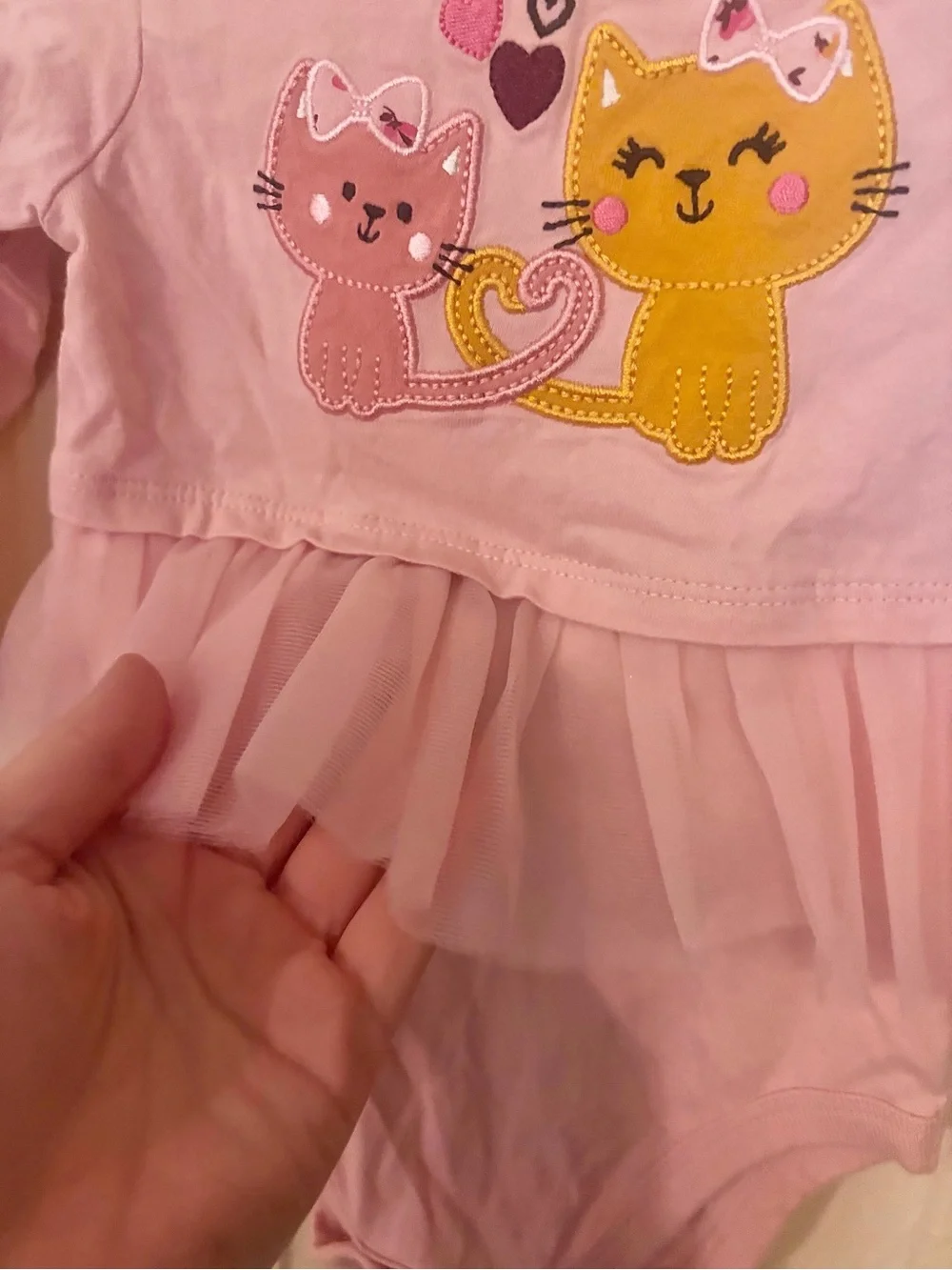 Garnims Light Pink Long-Sleeve Tutu One-Piece Kitty Patch 6-9 months